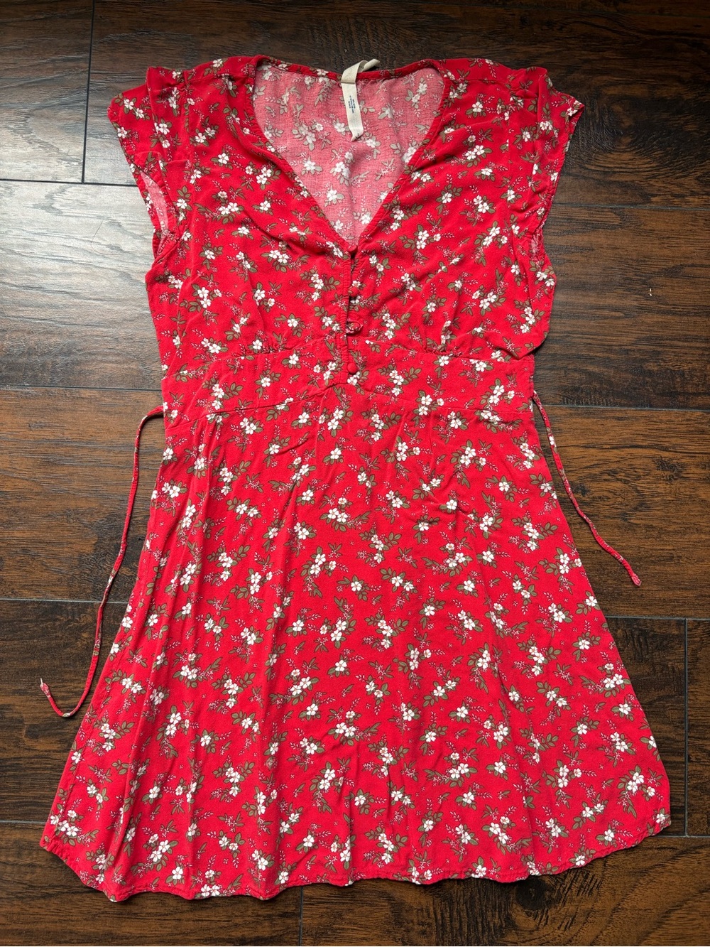 Sabrina Carpenter x Aeropostale Red Floral V-Neck Tie-Waist Dress